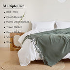 Simple&Opulence Boho Linen Throw Blanket for Bed, Couch, 50”x70” Pre-Washed Fringed Vintage Decorative Woven Blanket with Tassels, Breathable Durable Cozy Farmhouse Decor for All Seasons(Olive Green)