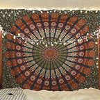 Bless International Handmade Indian hippie Bohemian Psychedelic Peacock Mandala Wall hanging College Dorm Beach Throws Table Cloth Bedding Tapestry (Golden Green, King(88x104Inches)(225x265Cms)) - color: Golden Green, size: 104"L x 88"W