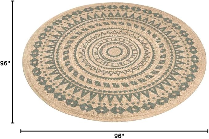 SAFAVIEH Natural Fiber Collection Area Rug - 8' Round, Aqua & Natural, Handmade Boho Mandala Braided Jute, Ideal for High Traffic Areas in Living Room, Bedroom (NF802A)