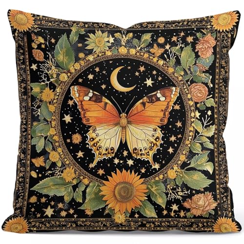 William Morris Abstract Vintage Butterfly Design Throw Pillow Cover Home Decor, Art Decor Pillowcase Cushion Cover for Bed Sofa Living Room, Indoor and Outdoor 18x18inch (Black-Butterfly) - color: Black-butterfly