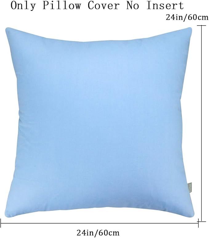 Thmyo 4-Pack 100% Cotton Comfortable Solid Decorative Throw Pillow Case, Square Cushion Cover Pillowcase Sublimation Blank Pillow Covers DIY Throw Pillowcase for Sofa(24x24 inch/ 60x60cm,Sky Blue)