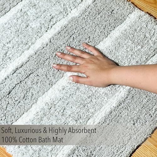 Chardin home Cordural Stripes Bath Mat, Set of 2 Bath Rugs (17x24 Inches & 21x34 Inches) | Non Slip Bathroom Rug, Machine Washable, Plush, Highly Absorbent | Grey-White - color: Grey-white