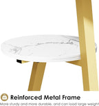 BEWISHOME Round End Table Marble Side Table with Metal Frame, Small Nightstand with 3-Tier Shelves, Night Stand for Living Room Bedroom Tall Gold White Stand KTZ41J