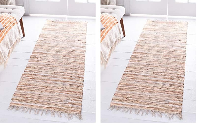 Unique Loom Chindi Cotton Collection Soft Hand Woven Natural Fiber Striped Area Rug, 2 ft x 6 ft, Beige/Ivory (Pack of 2) - color: Beige/Ivory, size: Runner 2' 0" x 6' 0" (Pack of 2)