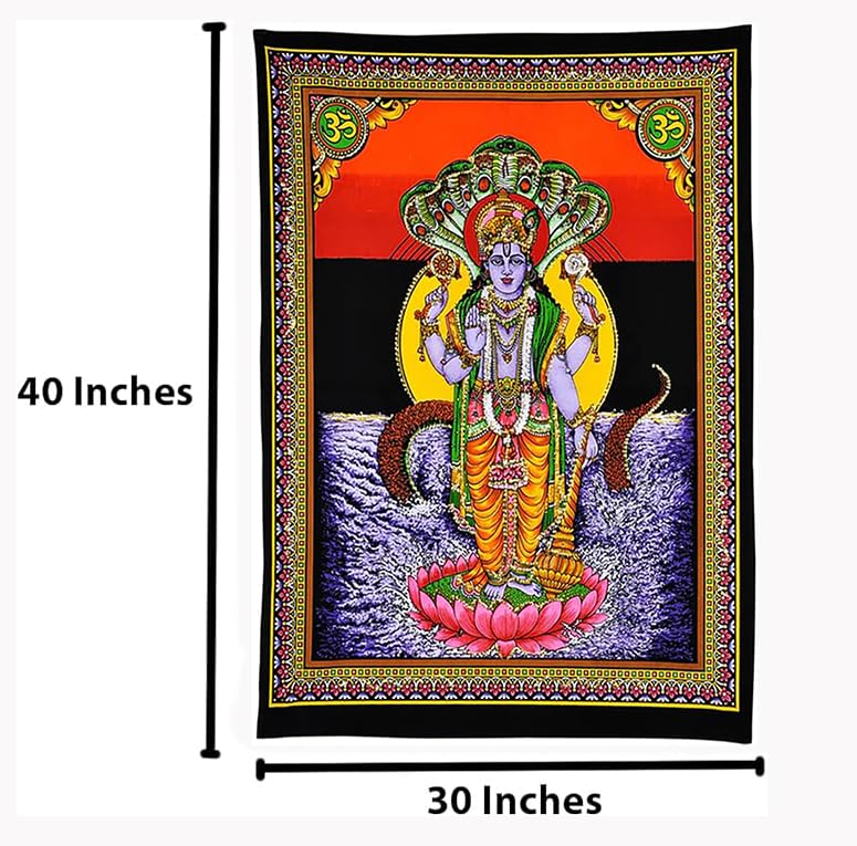 Rastogi Handicrafts Cotton cloth Tapestry 40" X 30" Poster Size wall hanging, Table cover (VISHNU-G) - color: VISHNU-G