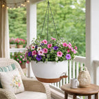 Hanging Plant Pots 12 inch Set of 2, Self Watering Hanging Planters with Drainage Holes, Indoor Outdoor Plastic Flower Pots with Hanging Chains for Balcony, Porch, Garden, Home Décor, White