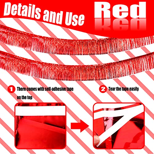 6 Pack 10 Feet Red Foil Fringe Garland Metallic Tinsel Streamers Banner Wall Hanging Curtain Backdrop Banner for Parade Floats, Thanksgiving, Christmas, Birthday, Halloween Party Decorations - color: S6 Pack Red