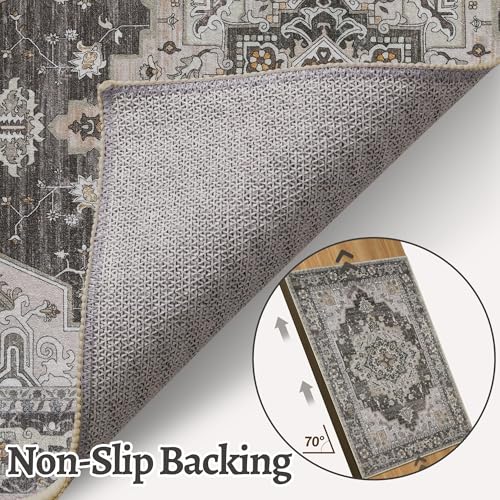 Tangsoo Vintage 2x3 Washable Rug for Entryway, Non Slip Small Area Rug, Oriental Indoor Front Door Rug, Print Door Mat Small Carpet, Soft Low Pile Rugs for Entrance Kitchen Bedroom Home Decor - color: Brown/Grey, size: 2' X 3' (Rectangular)