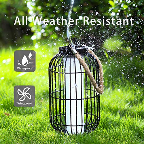 pearlstar Large Solar Powered Lantern Outdoor-Heavy Duty Metal Hanging Lights Decorative Solar Table Lamp Waterproof for Outside Patio Yard Garden Porch Tabletop Decor (Black) - color: Black