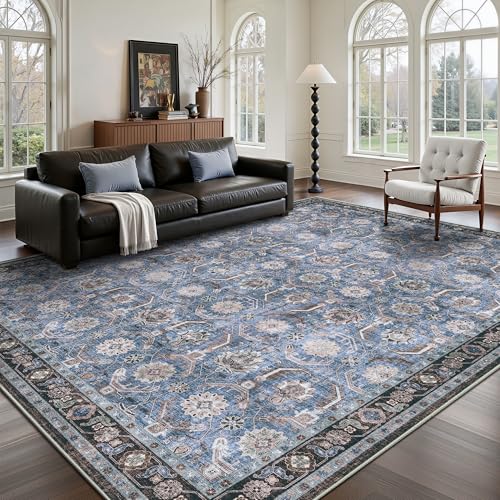 Living Room Rug 6x9, Soft Non Slip Low Pile Washable Rug, Boho Modern Area Rug for Bedroom, Dining Room, Blue - color: Blue, size: 6' x 9' (Rectangular)