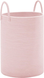 YOUDENOVA Woven Rope Laundry Hamper, 58L Tall Luandry Basket, Baby Nursery Hamper for Blanket Storage in Bedroom-Large-Pink