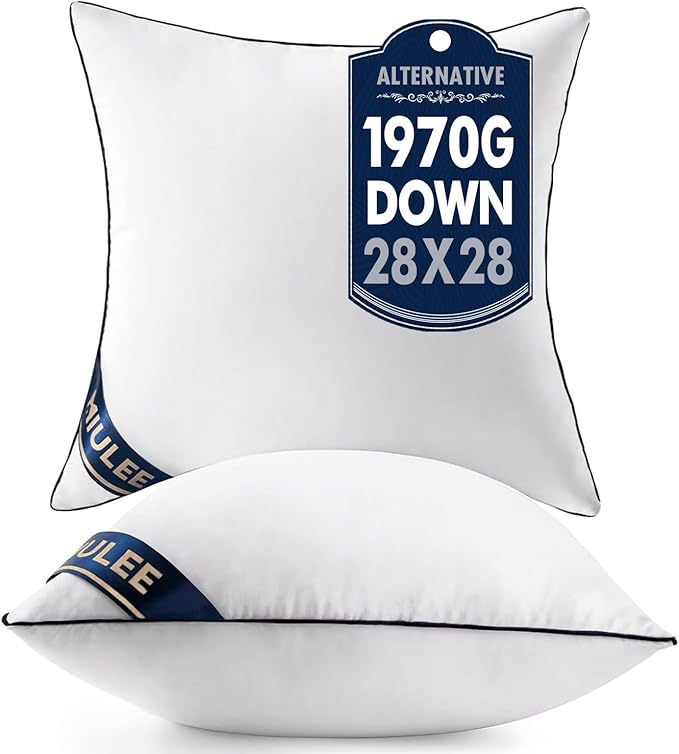 MIULEE Euro Pillows 28x28 Throw Pillows Set of 2 Premium Down Alternative Inserts Square Decorative Inserts Stuffer for Sofa, Couch