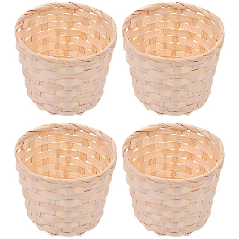 Bamboo Woven Storage Basket Set of 4 Small Decorative Sundries Organizer Baskets for Home Desktop Plant Holder and Room Decor