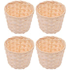 Bamboo Woven Storage Basket Set of 4 Small Decorative Sundries Organizer Baskets for Home Desktop Plant Holder and Room Decor