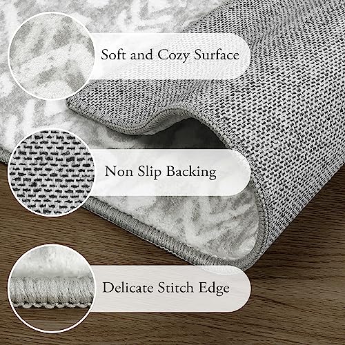 Lahome Boho Moroccan Entryway Rug, Washable 2x3 Grey and White Indoor Entry Kitchen Rugs Non-Slip, Ultra-Thin Soft Rustic Tribal Print Front Door Carpet Fall Small Throw Rug for Laundry Varena - color: Grey/White, size: 2' x 3'