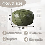 Louis Donné Handmade Moroccan Boho Chic Eco-Friendly Waterproof Faux Leather Unstuffed Pouf Ottoman Cover,Round Storage DIY Foot Rest, Ethnic Decorative Accent for Living Room Bedroom（Green）