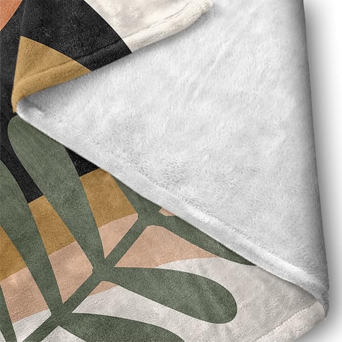 Boho Mid Century Blankets Black Geometric Throws Beige Abstract Modern Throw Blanket Minimalist Sun Soft Warm Bed Bedding Blankets for Couch Bedroom Sofa Office Cozy Flannel Blanket 60"X80"