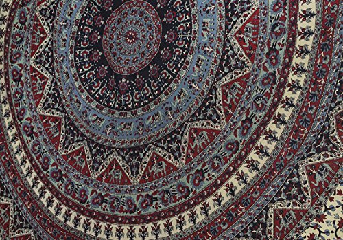 Popular Handicrafts Wall Hanging Tapestry For Bedroom Hippie Mandala Bohemian Psychedelic Intricate Floral Design Indian Bedspread Magical Thinking Tapestry 84x54 Inches,(215x140cms) Light Green Red - color: Light Green Red, size: 84"L x 54"W