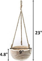 CYS EXCEL Meduim Wooden Hanging Planter Paulownia Wood Bowl Basket with Jute Rope for Indoor Plants Succulents