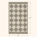 Gray and Cream Checkered Easy Jute 3x5 Outside Area Rug Outdoor Porch Decor, Entryway Rugs Indoor Diamond Geometric Pattern Mat, Patio, Backyard or Entry, Boho Farmhouse Style Washable Non Skid Mat