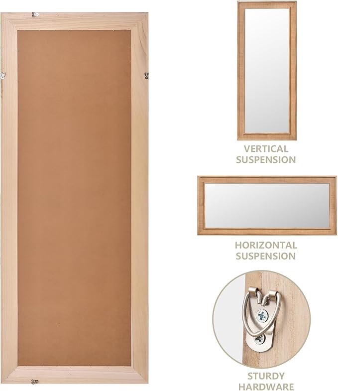 Rattan Full Length Mirror 27"x67", Boho Farmhouse Rectangle Floor Mirror, Solid Wooden Frame Woven Rattan Wall Mirror, Hanging Full Body Mirror for Living Room Bedroom Bathroom Entryway Nature