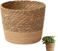 Woven Flower Pot Basket, Seagrass Storage Organizer Planter, Rustic Decorative Plant Containers Cover Laundry Bin for Porch Living Room Entryway (Khaki, 7.9Inch)