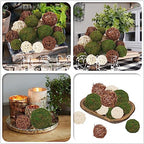 USMOLA 18Pcs Decorative Balls for Centerpiece Bowl - 6Pcs Fake Moss Balls + 12Pcs Rattan Wicker Balls, Artificial Moss Decorative Balls Vase Fillers for Home Garden Wedding Party Decor (Rustic)