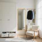 20x55 Inch Long Rattan Mirror Rattan Full Length Mirror Rectangle Wooden Framed Full Body Mirror Floor Mirror Lean Against Wall Farmhouse Wicker Mirror for Bathroom Entryway Living Room Bedroom