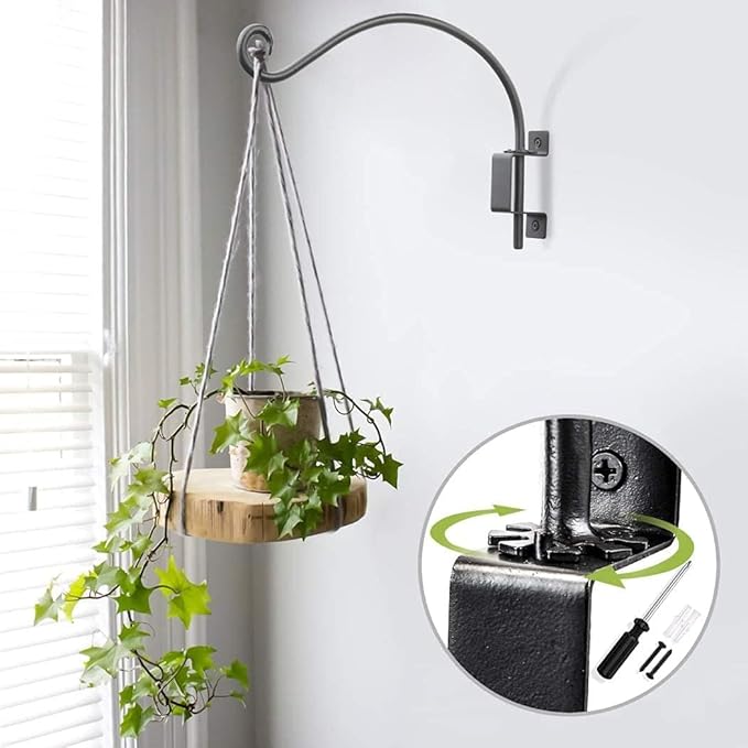 Qiang Ni Plant Hanger Outdoor: 16 Inch Bird Feeder Bracket for Garden Patio Decor - 2 Piece Swivel Adjustable Wall Mount Plant Hook for Hanging Flower Baskets