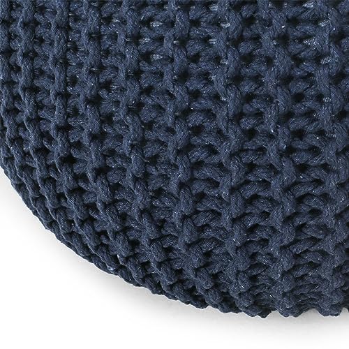 Nahunta Knitted Round Pouf - Cotton - Navy - color: Navy Blue