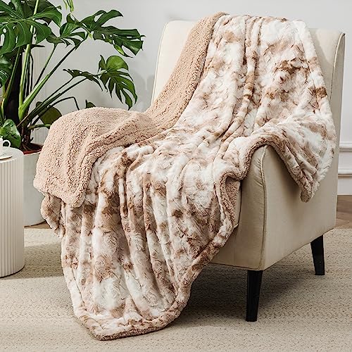 Bedsure GentleSoft Sherpa Fluffy Blanket Twin Size - Fleece Warm and Cozy Throw for Women Gift, Plush & Fuzzy Faux Christmas Fur Blanket for Couch, Bed Decor, Tie Dye Design, Beige, 60x80 Inches - color: 02 - Beige, size: Twin (60" x 80")