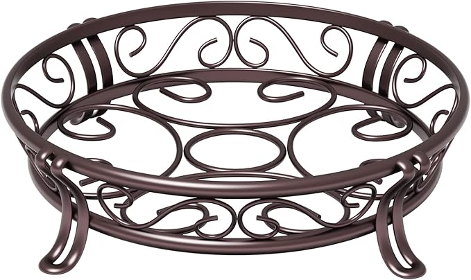 Yimobra Metal Plant Stand for Outdoor Indoor, Heavy Duty Flower Pots Holder Rustproof Wrought Iron Planter Stands Garden Round Supports Rack for Planter 10.3 Inches, Bronze Brown