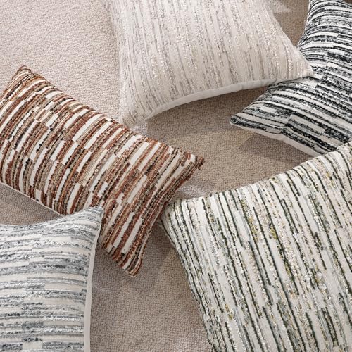 Striped Throw Pillow Covers 20x12 Set of 2 Gray Textured Boucle Chic Morden Boho Accent Farmhouse Decorative Chenille Pillow Covers for Home Decor Bed Sofa Living Room - color: Gray, size: 20" x 12" (Pack of 2)