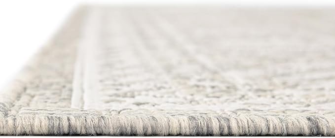 Rugs.com Outdoor Aztec Collection Rug – 13 Ft Square Light Gray Flatweave-Pile Rug Perfect for Living Rooms, Kitchens, Entryways