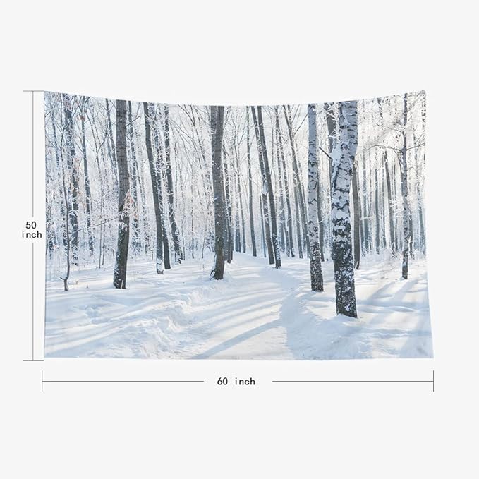 EMMTEEY Forest Wall Tapestry - Winter Scene Birch Forest - 60x50 for Friends and Families