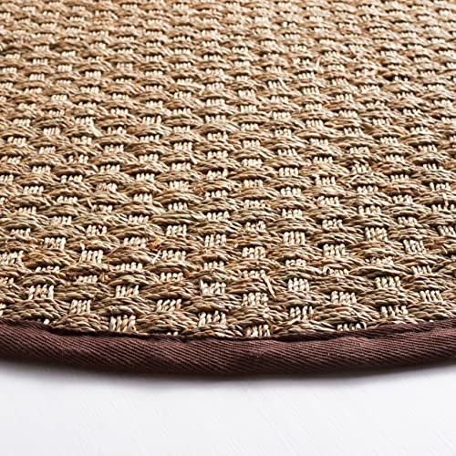 SAFAVIEH Area Rug 6' Round - Natural Fiber Collection - Natural & Dark Brown, Seagrass, Basketweave Pattern with Border (NF114K) - color: Natural/Dark Brown, size: 6' (Round)