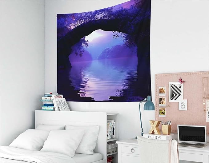 EMMTEEY Landscape Tapestry Romantic Purple Lake 92.5X70.9 Inch Extra Large Tapestry Wall Art Hanging Tapetries for Bedroom Living Room Dorm Décor