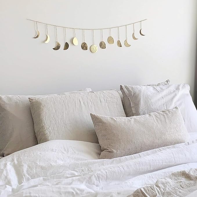 BASE ROOTS Moon Phase Wall Decor, Gold Wall Decor for Bedroom & Living Room, Bohemian Wall Decor, Handmade Hammered Metal 36" 13 Phases Moon Wall Decor, Celestial Wall Art, Gift for Women & Kids