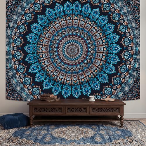 Motanber Blue Mandala Tapestry Wall Hanging Vintage Medallion Tapestry Aesthetic Hippie Boho Floral Cool Cute Small Tapestries for Bedroom Living Room Dorm Decor 48 x 36 Inch - color: Navy Blue, size: 48"L x 36"W