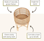 KOUBOO Rattan Indoor Plant Stand, Small, Natural Planter Brown