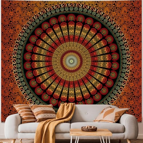 Apdidl Boho Mandala Tapestry for Bedroom, Large Hippie Bohemian Indian Ceiling Wall Tapesries, Floral Peacock Mandala Orange Wall hanging Blanket Aesthetic for Living Room Dorm Beach Decor (60" X 79") - color: A-Mandala Orange Tapestry, size: 79"L x 60"W