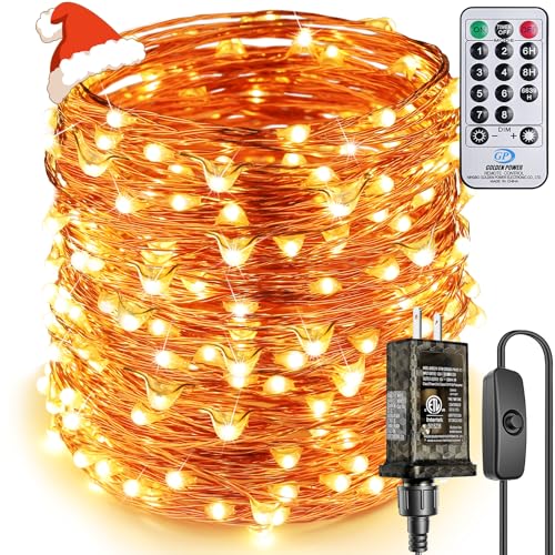 Super Long LED String Lights 99ft 300 LEDs Fairy String Lights with Switch/Timer, Indoor/Outdoor Copper String Lights with Remote, for Birthday Wedding Christmas, Plug in/8 Modes Warm White - size: 99 Feet