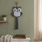 ACEDSGN Macrame Owl Wall Hanging Boho Dream Catcher, Handmade Tapestry Fiber Art Wall Decor for Nursery Bedroom Living Room, Sustainable Gift for Owl Lovers & Nature Fans - Gray