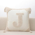 Monogram Pillow Covers with Tassels 18”x18” Modern Cotton Canvas Tufted Alphabet J Throw Pillow Covers for Sofa Couch Bed 26 English Letters Decorative Pillow Case for Sofa Throw Pillows