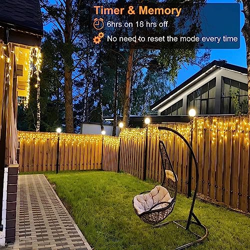 132ft Icicle Lights for Outside - 1280 LED Warm White Twinkle Lights with 240 Drops, 8 Modes Plug in Waterproof Timer Memory. Cannot be Extended. The Plug is in the Middle (66ft+66ft) - color: Warm White, size: 1280LED/132ft