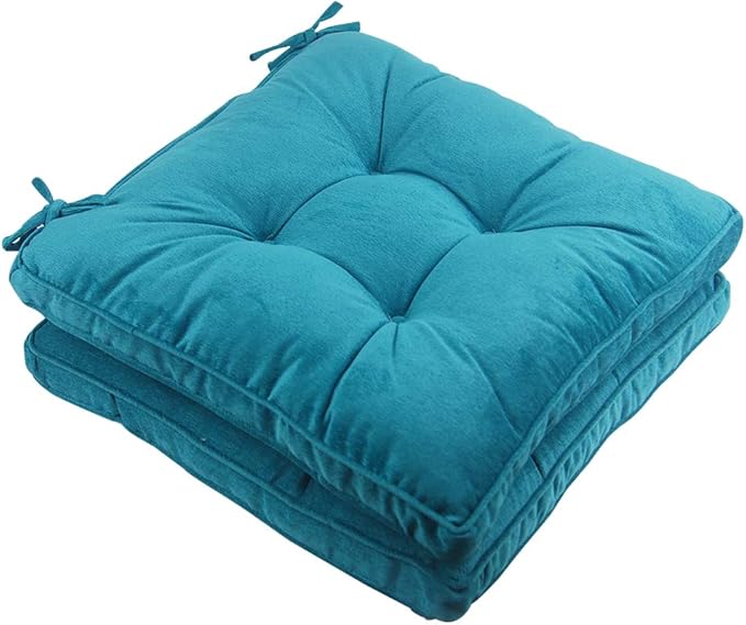 Tiita Indoor/Outdoor Seat Cushions 18x18 Inch, Chair Pads with Ties, Dining Cushions for Kitchen Balcony Set of 2, Blue