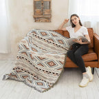 Lqprom Boho Throw Blankets Knit Bed Blankets with Tassel Aztec Western Throws Cover Christmas Decor for All Season Sofa Couch Chair Outdoor Camping Picnic Tent Beach Car Traveling 51"x63"