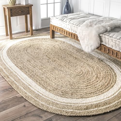 Nuloom Rikki Off-White/Natural, 3' x 5' Oval, Coastal Braided, Jute, Soft and Textured, High Traffic, Stain Resistant, Easy Clean, Durable Area Rug for Bedroom, Living Room, Dining, Foyer, Entryway - color: Off White, size: 3' x 5' (Oval)