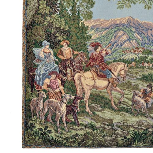 AureoMadis Woven Tapestry Wall Hanging - Large Vintage Medieval Renaissance Victorian Art Home Decor for Living Room Bedroom (34.5" W x 28.0" H) - Hunting Scene with lining (Earthy：Hunting Scene-with lining) - color: Earthy：Hunting Scene-with lining