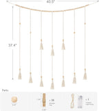 Mkono Macrame Hanging Photo Display Wall Decor with String Lights Boho Room Bedroom Wooden Beads Garland Picture Greeting Cards Holder with 45 Clips